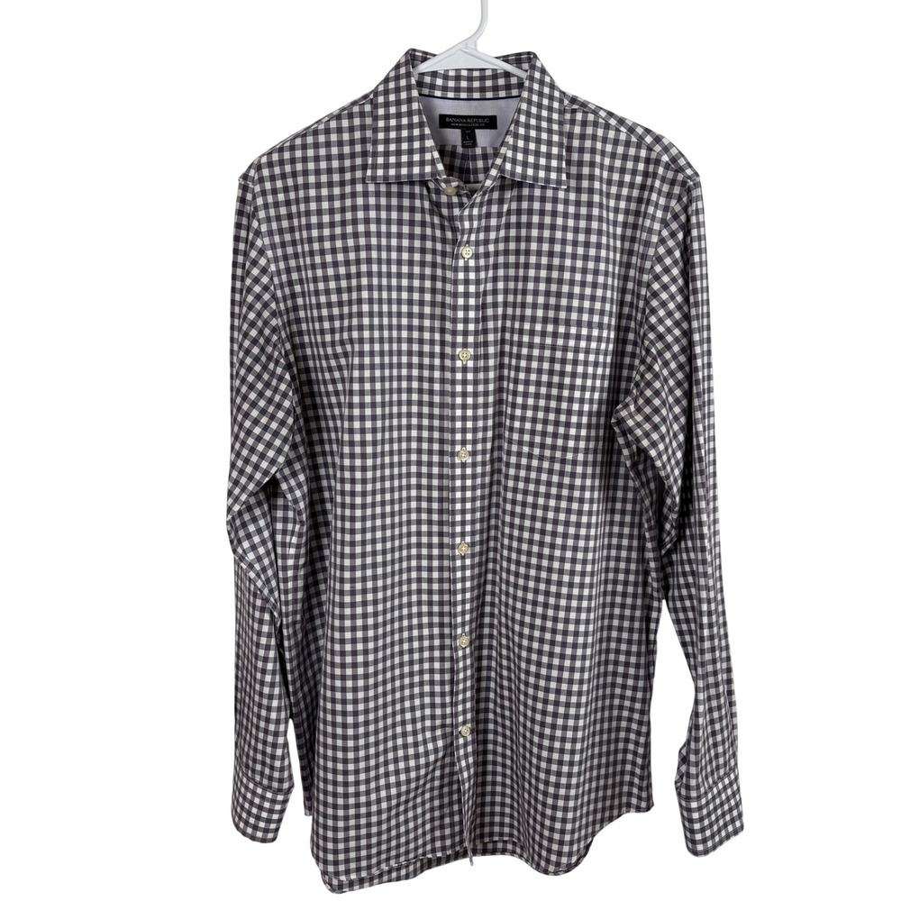 Banana Republic Button Up Shirt Men's LT Purple Gingham Non-Iron Classic Fit